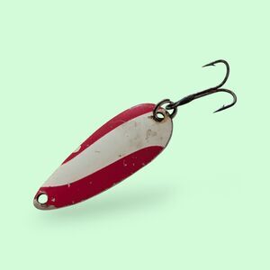 Vintage 2 Hook Red White Spoon Fishing Lure Eye Spinner Daredevil 1960s Flash